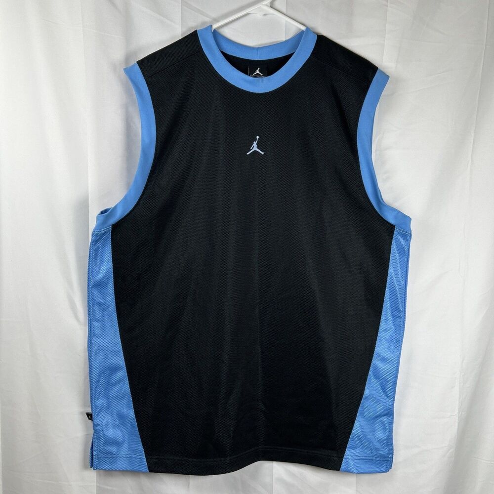 Nike Jordan Basketball Jersey Sleeveless Tank XL Black Blue Logo Embroidered